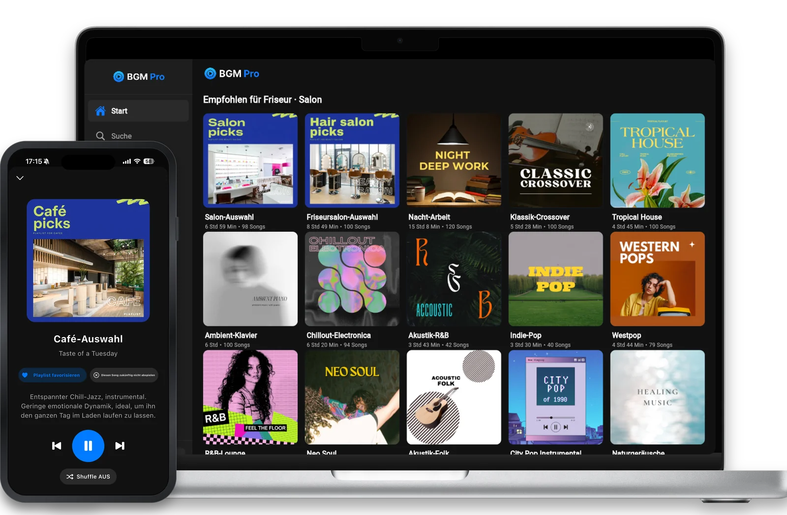 Bild des BGM Pro App-Player-Bildschirms