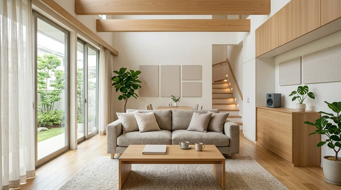 住宅展示場のモデルハウスの吹き抜けリビング