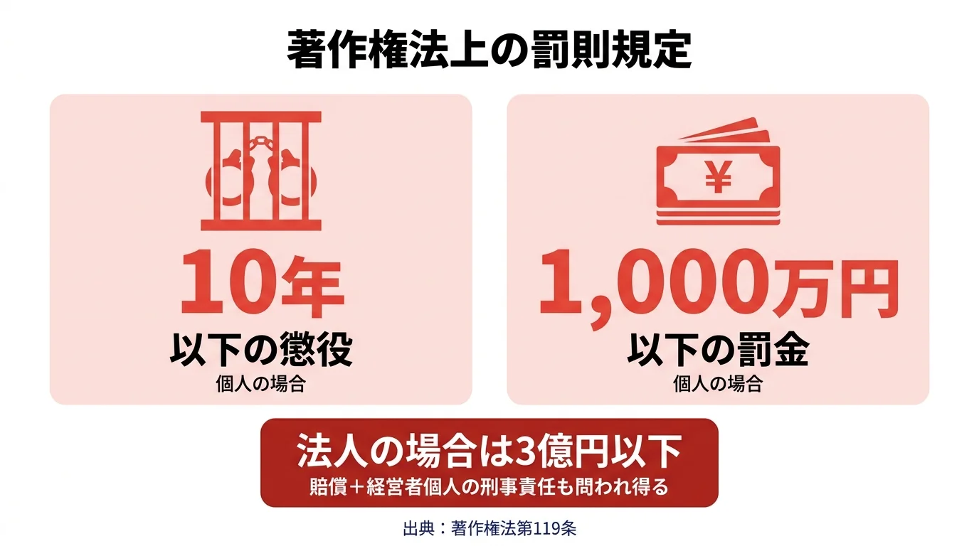 著作権法第119条の罰則・10年以下の懲役・1000万円以下の罰金