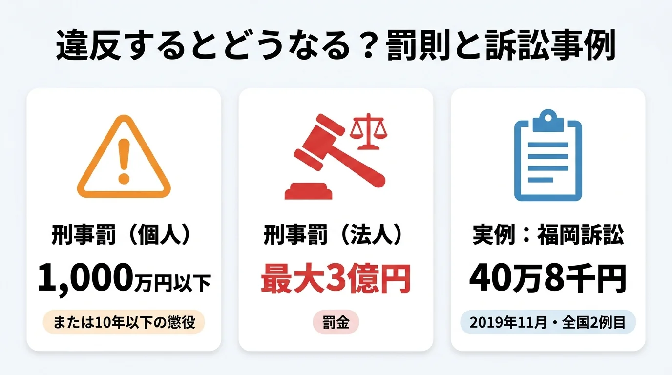 店舗BGM著作権違反の罰則と訴訟事例｜10年以下の懲役・1,000万円以下の罰金・福岡訴訟40万円賠償